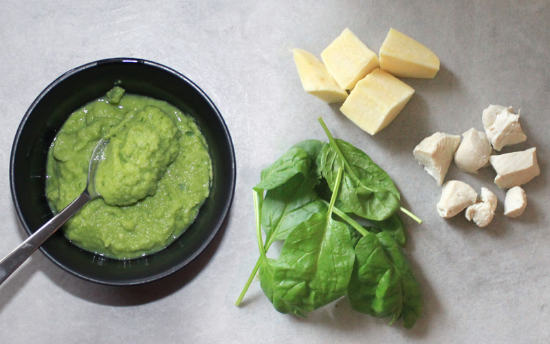 spinazie zoete aardappel kip, gezonde babyhap