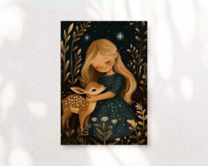 meisjeskamer muurkunst muur print meisje bosdieren hert