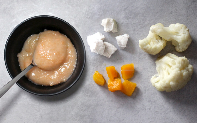 babyhapjes pompoen bloemkool kip