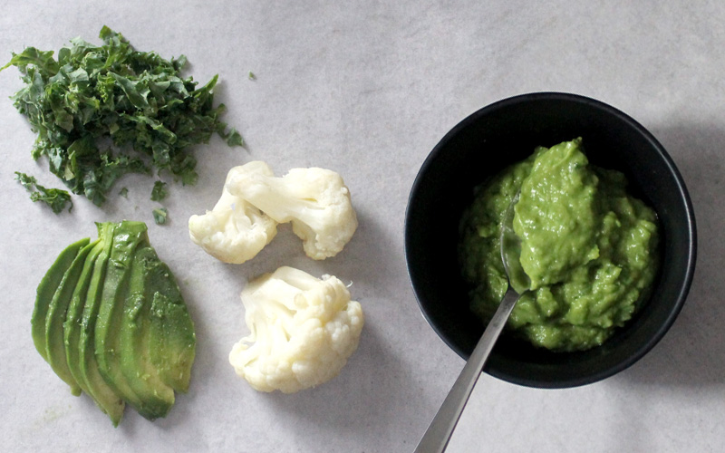 babyhapjes spinazie bloemkool avocado