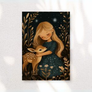 meisjeskamer muurkunst muur print meisje bosdieren hert
