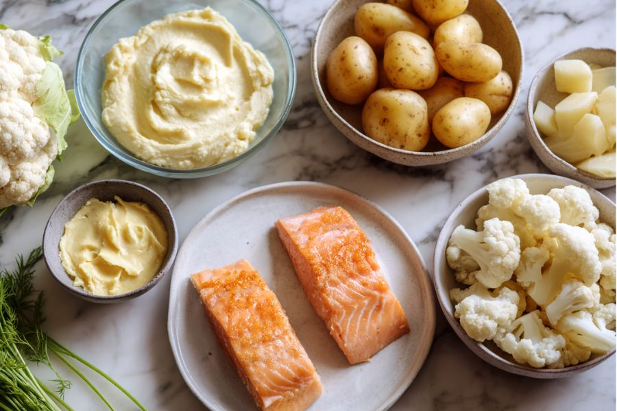 babyhapje maken met aardappel zalm bloemkool