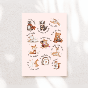 affirmatie poster voor kleuters bosdieren